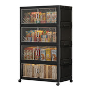 Foldable Storage Box with Wheels & Transparent Windows (Black, 62cm)