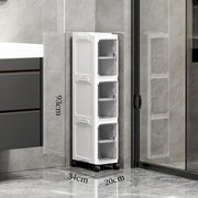 Narrow Bathroom & Kitchen Storage Cabinet with Transparent Drawers and Wheels – White