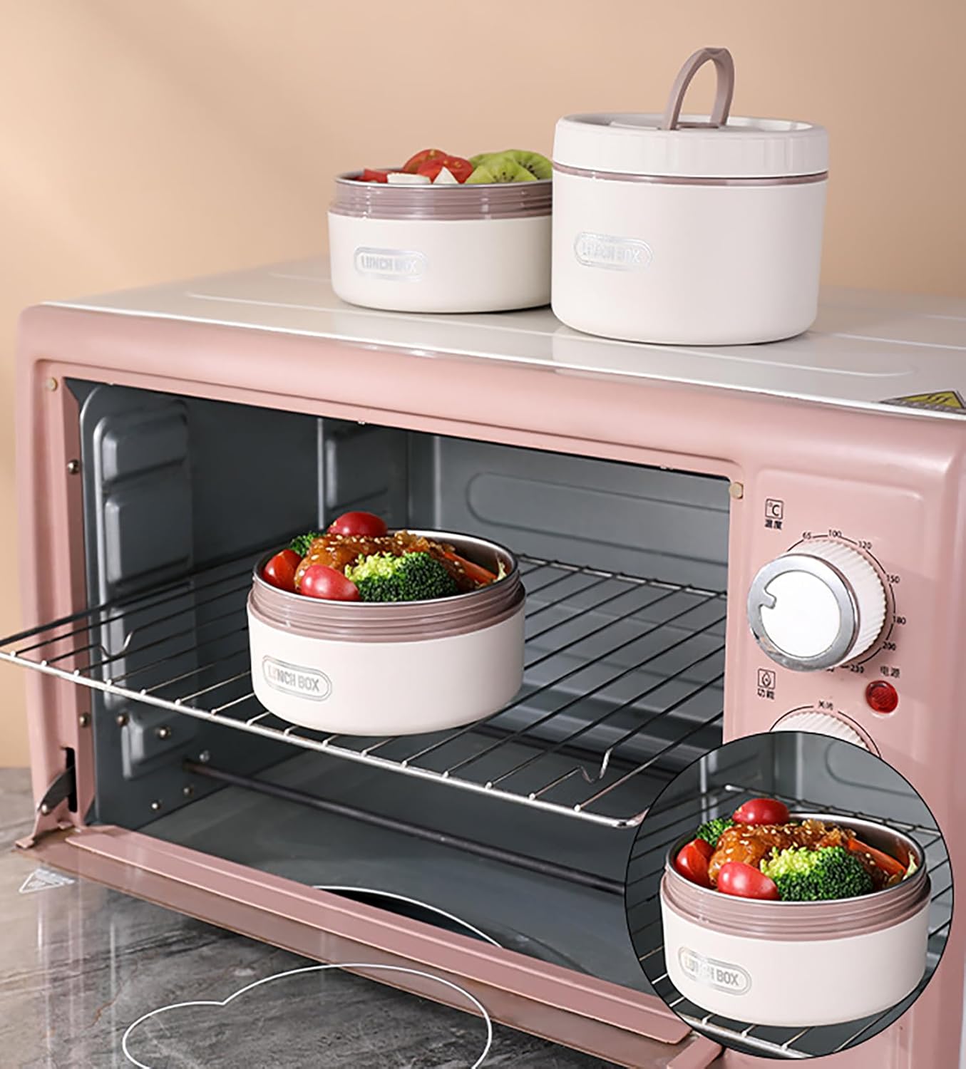 304 Stainless Steel Bento Box with Thermal Case – 4-Tier, Microwave Safe (Beige)