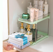 2-Tier Under-Sink Sliding Storage Shelf – Cream Transparent