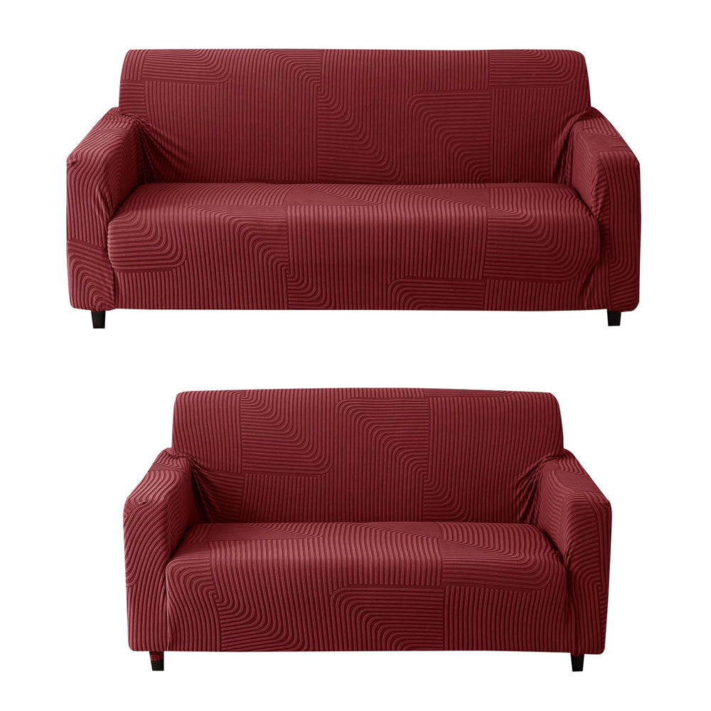 Universal Jacquard 3+2 Seater Thickened Fabric Sofa Cover (Maroon)