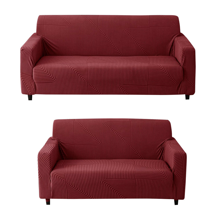 Universal Jacquard 3+2 Seater Thickened Fabric Sofa Cover (Maroon)