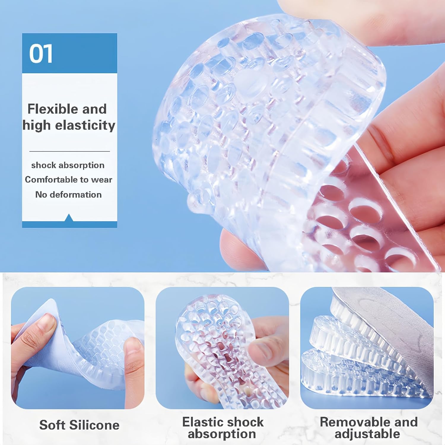 2-Layer Gel Heel Lift Insoles – Height Increase & Cushion Support (Up to 3.5 cm)