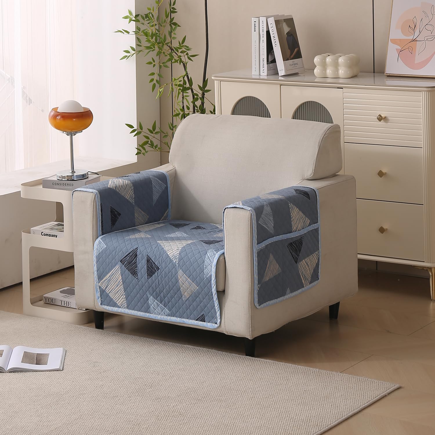 Reversible Printed Quilted Sofa Cover Mats for 1/2/3/4 Seater Sofa Cover- Blue Stone