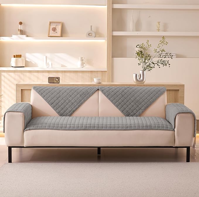 1/2/3/4 Seater Sofa Cover Velvet Check (Grey Checked)