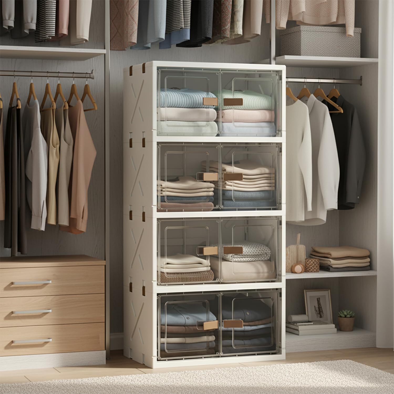 Foldable Flip-Top Plastic Storage Box with Dual Doors – 40cm (Transparent/Cream)