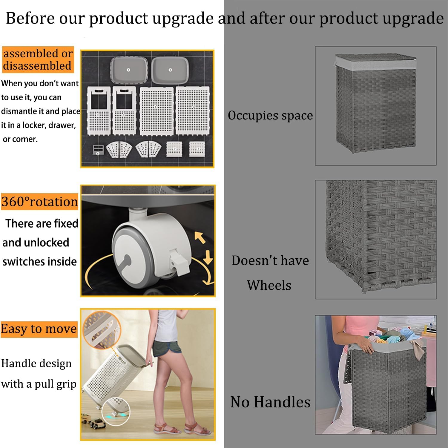 70L Rolling Laundry Hamper with Lid – Large Plastic Basket with Wheels & Handle (White)