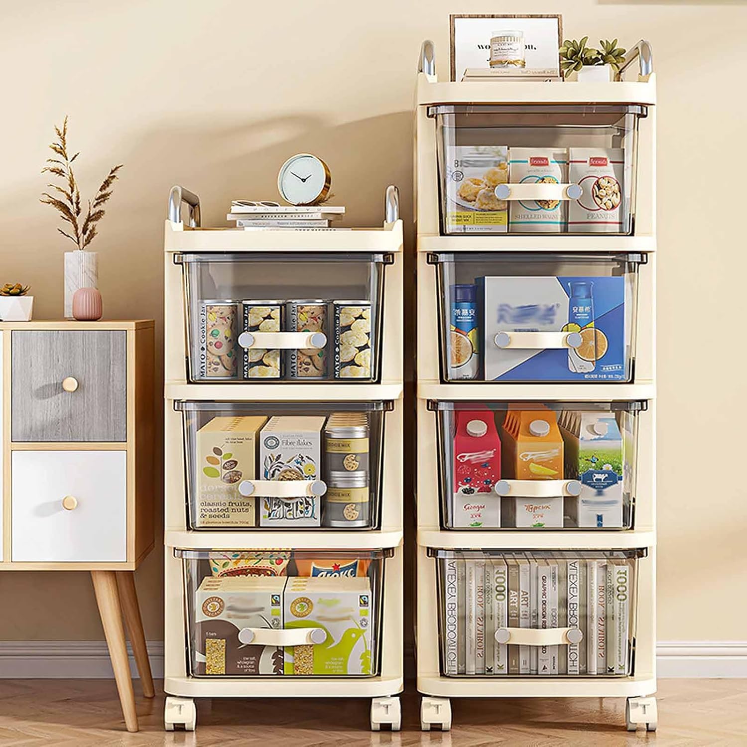 Slim Drawer Rolling Storage Cabinet – Plastic Organizer (Cream)