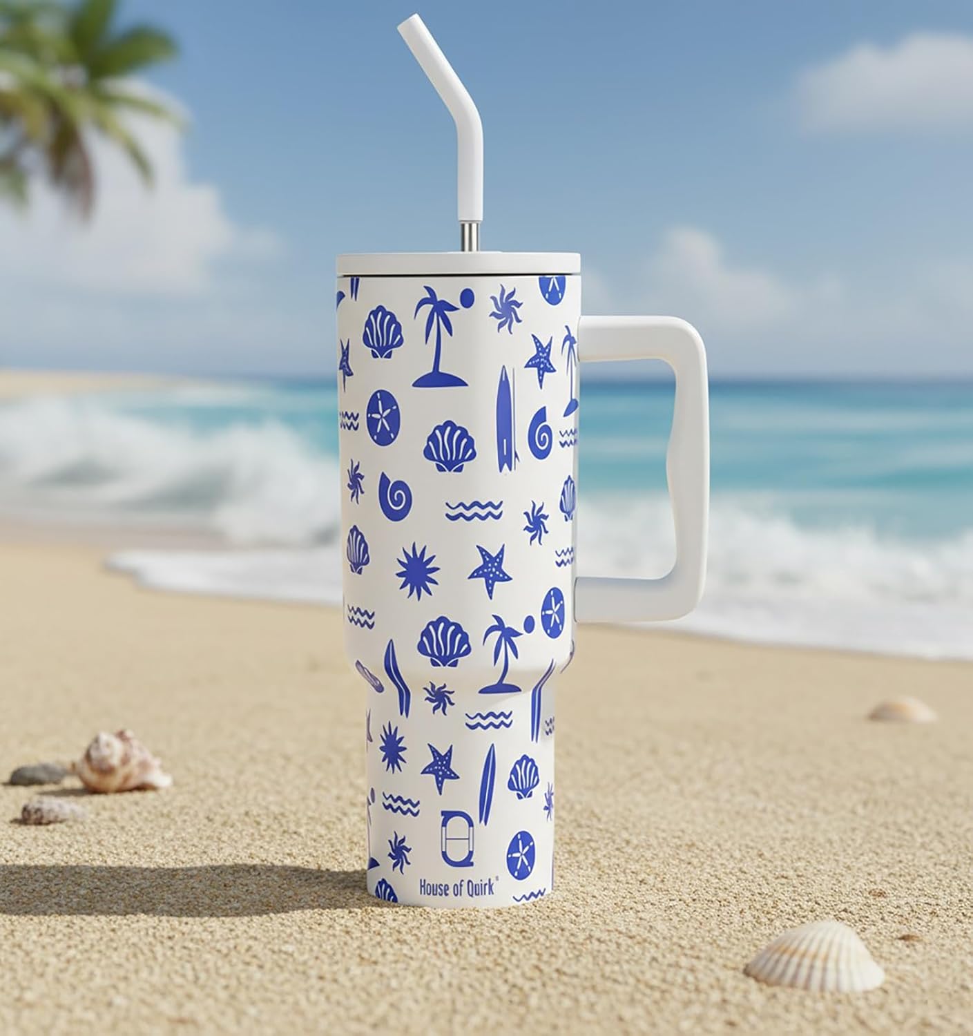 Stylish Stainless Steel Tumbler with Lid, Handle & Straws - (1200 ML)