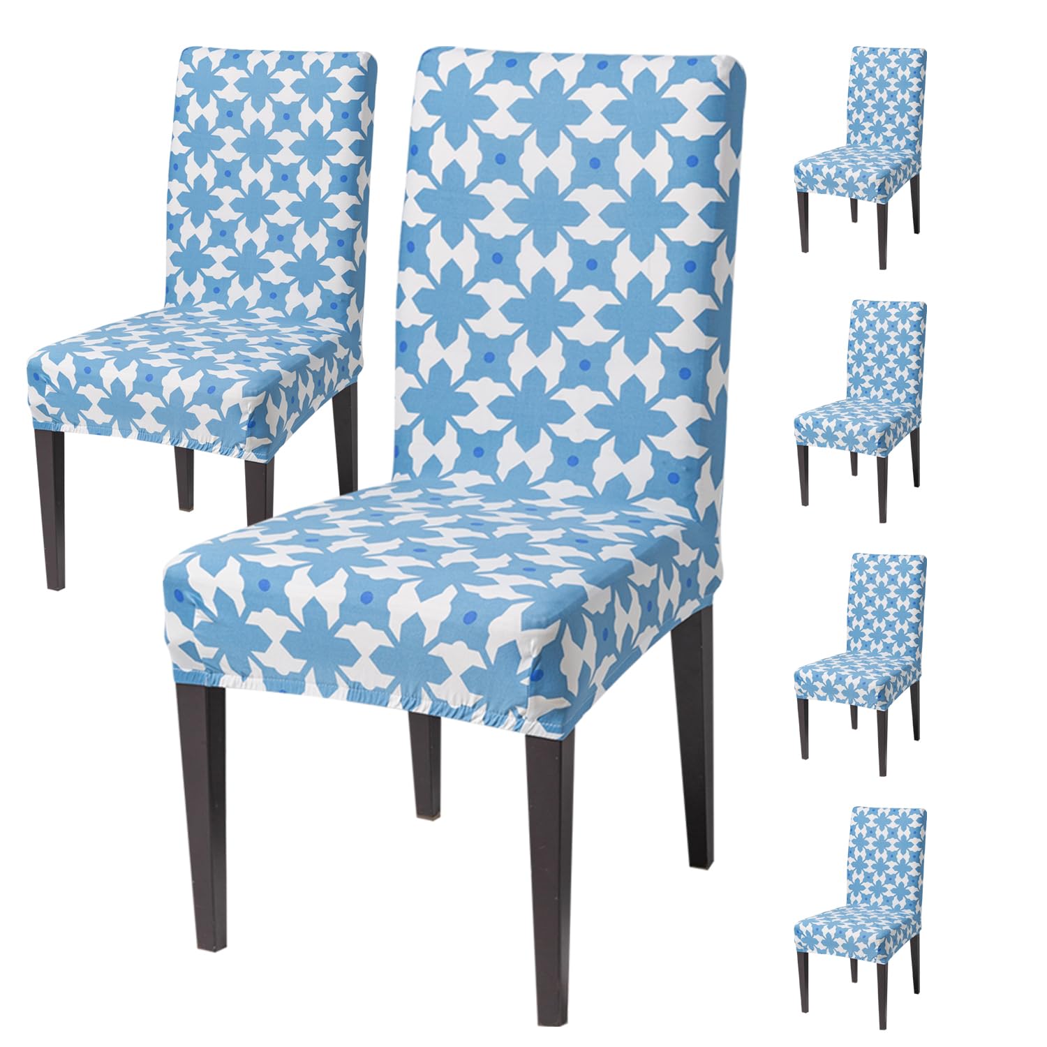 Elastic Chair Cover Stretch Removable Washable (Indigo Motif)