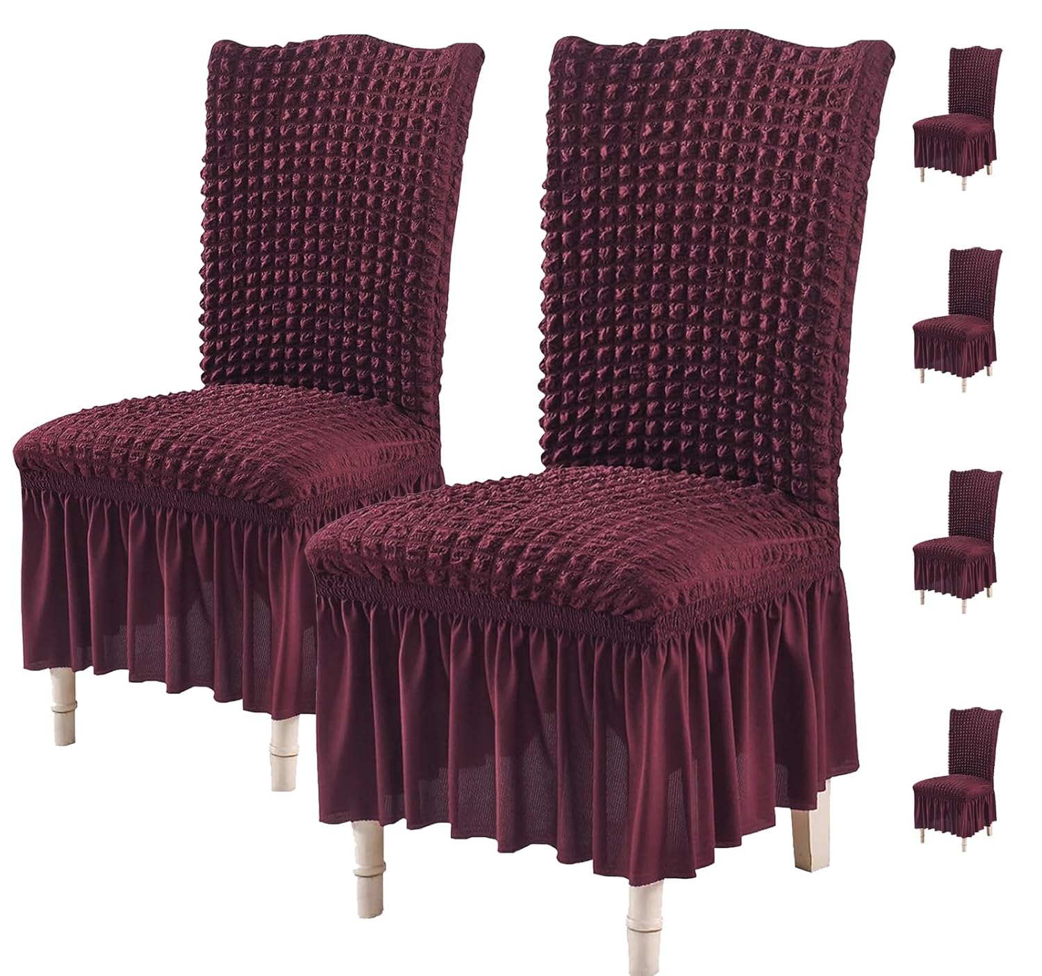Turkish Bubble Frill Chair Cover Stretch Removable Washable Slipcover (Wine)