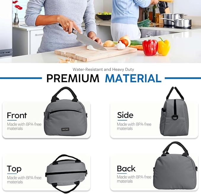 Insulated Lunch Bag for Women, Reusable Tote with Shoulder Strap