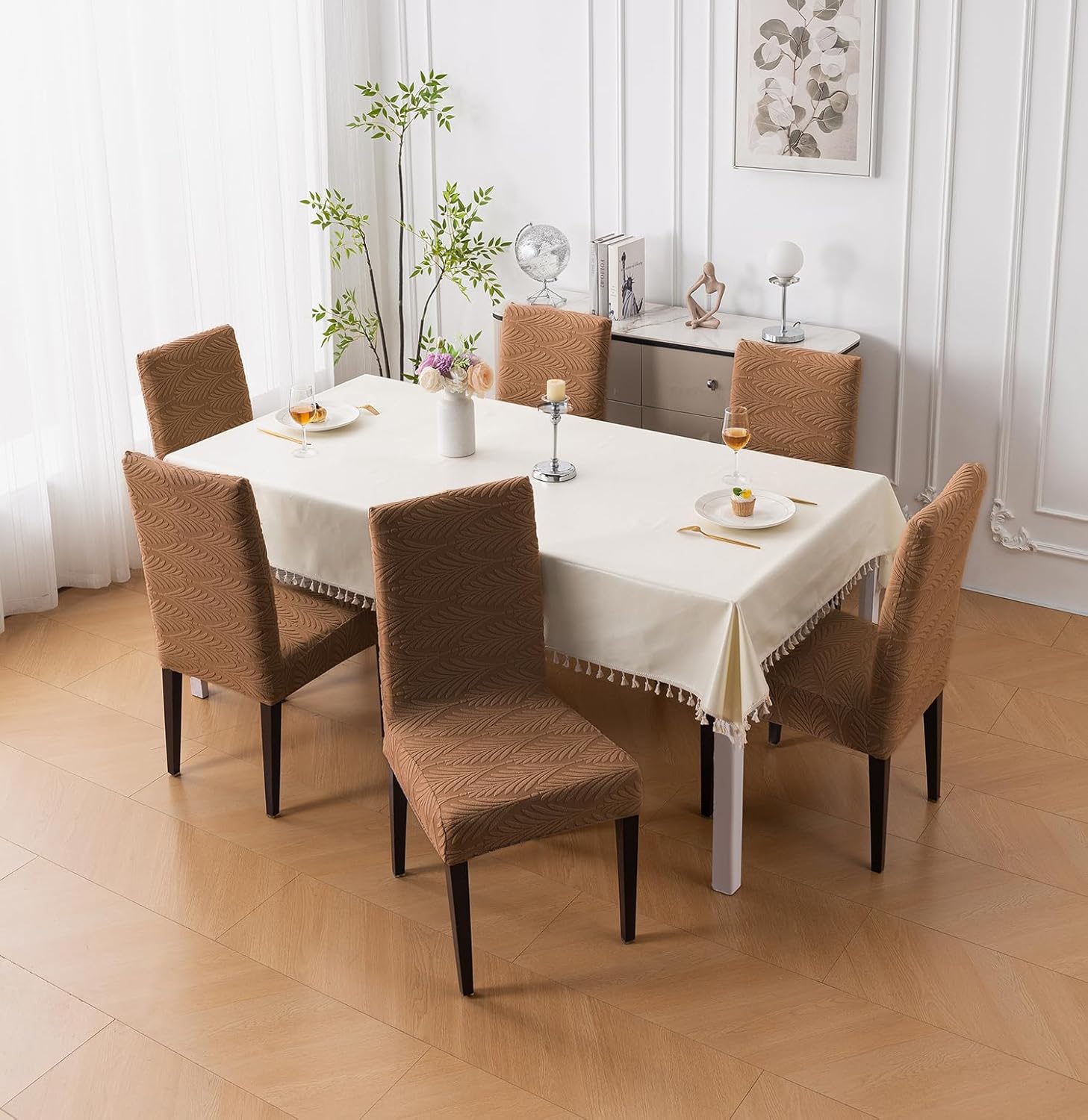 Modern Stretch Chair Cover – 220 GSM Jacquard Fabric (Brown)