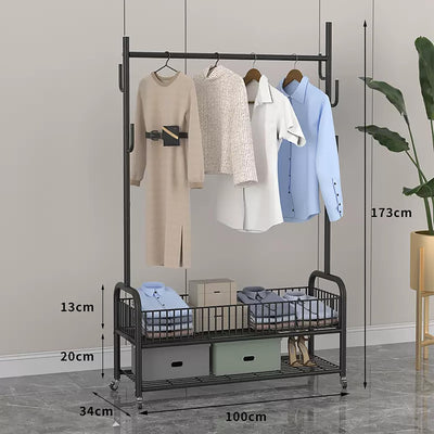 Rolling Metal Clothes Rack with 6 Side Hooks
