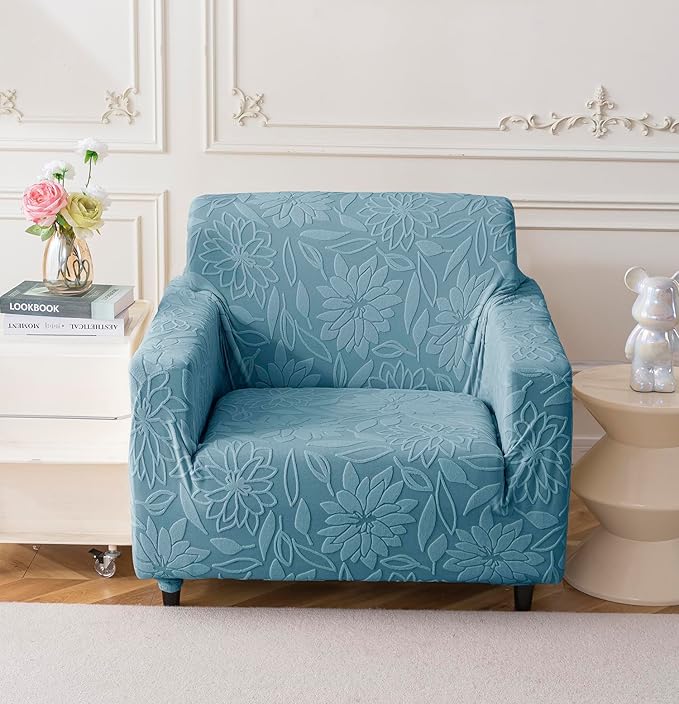 Universal Jacquard Waterproof Camellia Fabric Sofa Cover (Light Blue)
