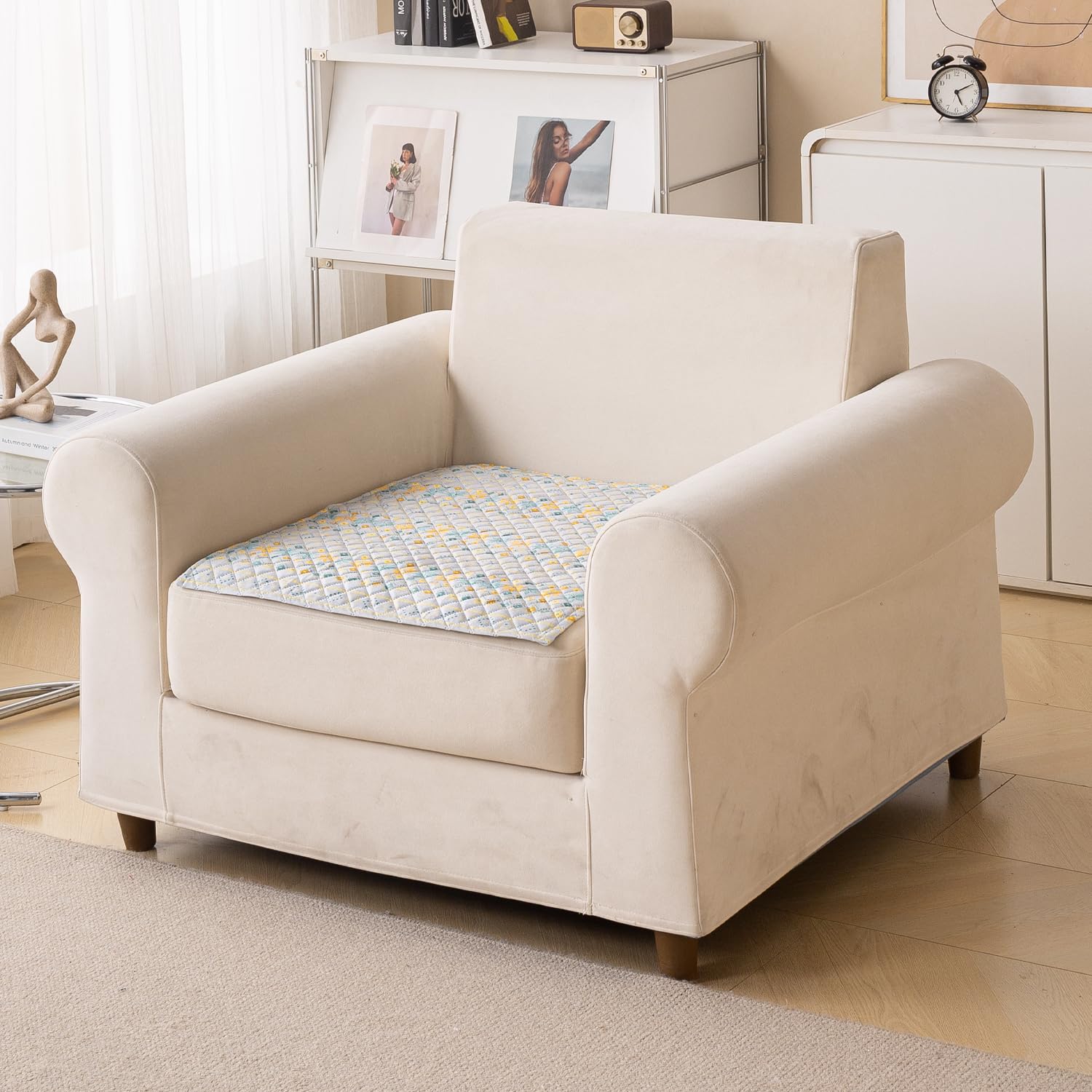 Printed Sofa Cover for Indian Sofa Set Quilted, Washable & Durable (Grey Garland)