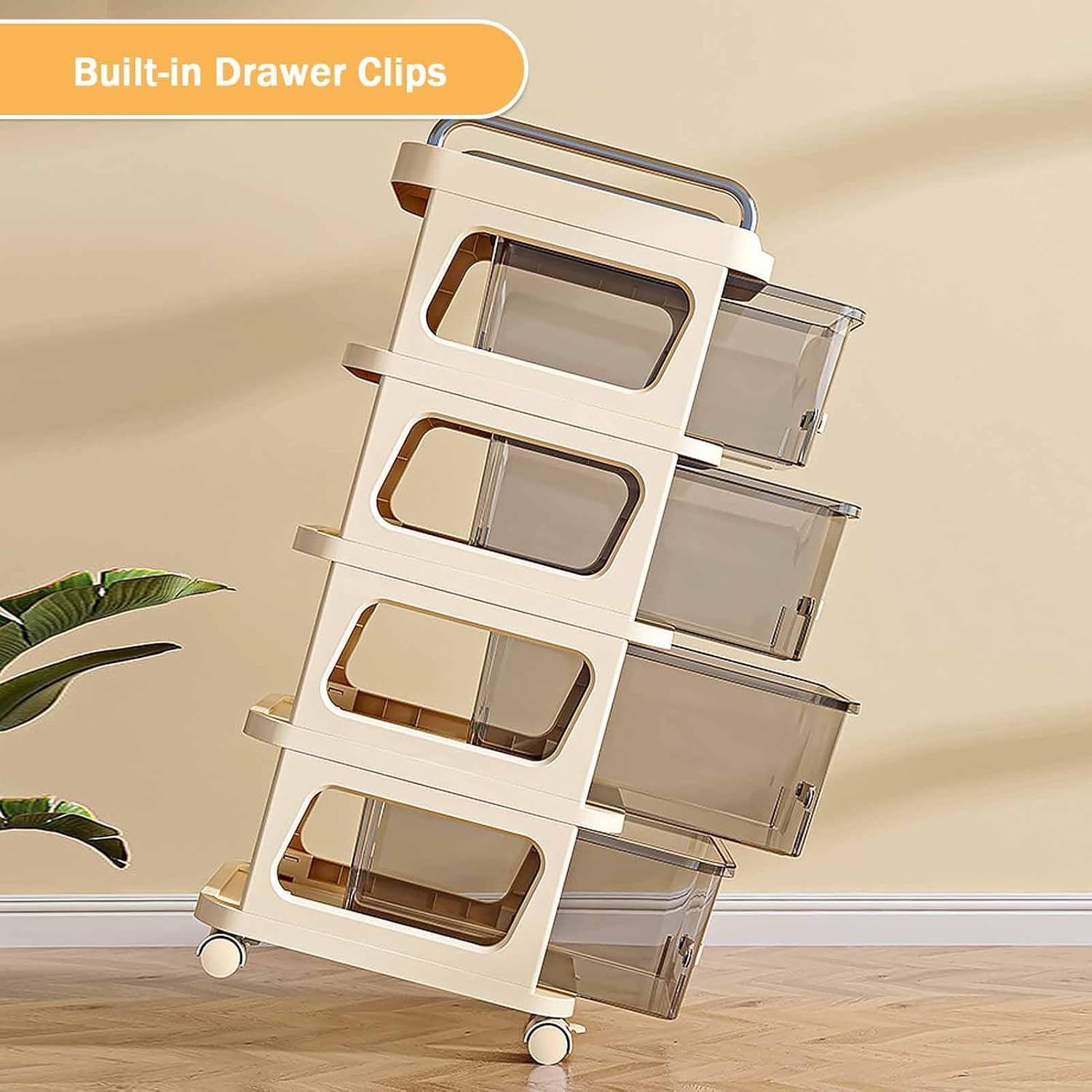 Slim Drawer Rolling Storage Cabinet – Plastic Organizer (Cream)