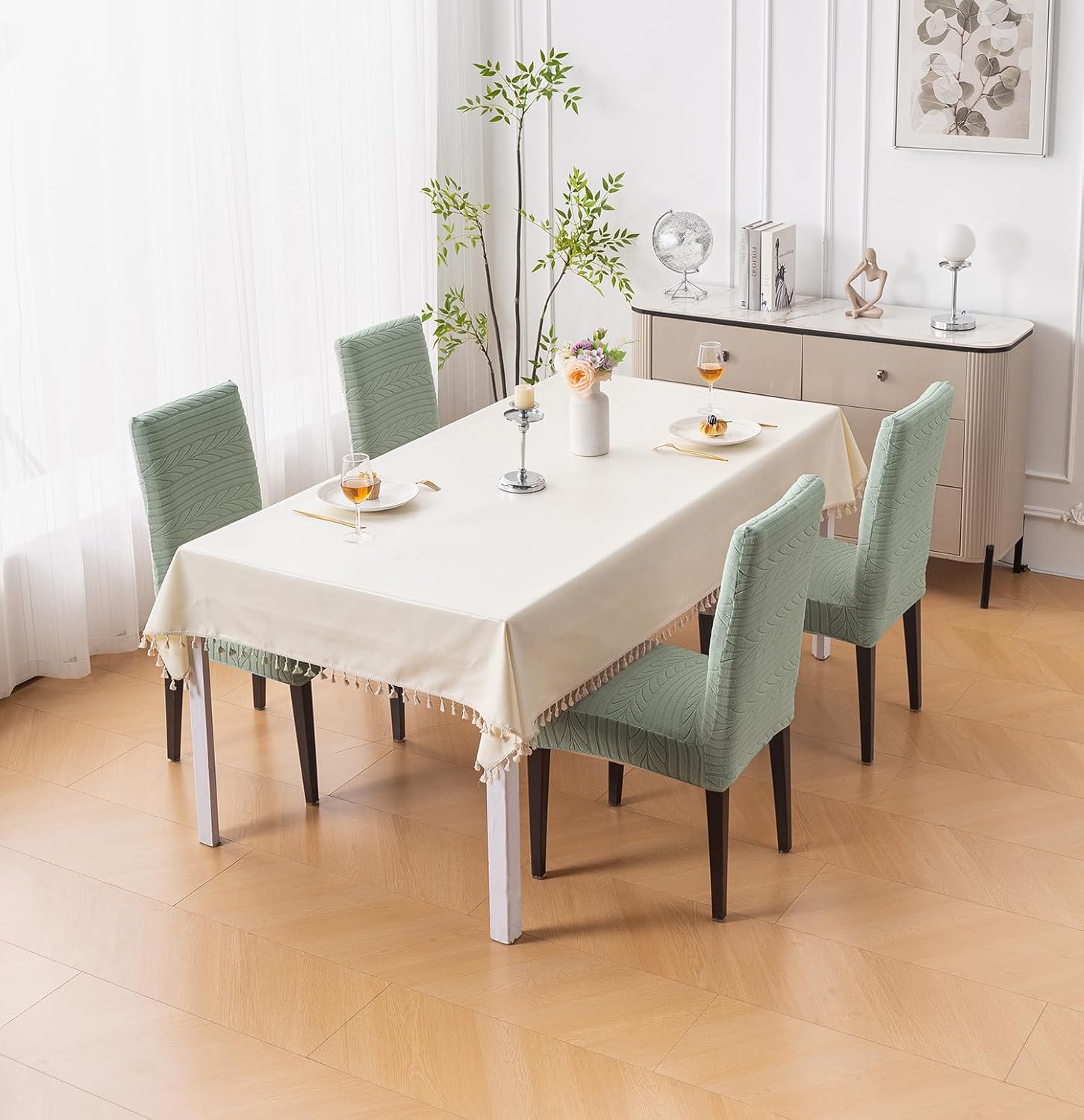 Flexible Stretch Dining Chair Cover – 220 GSM Jacquard Fabric (Green)