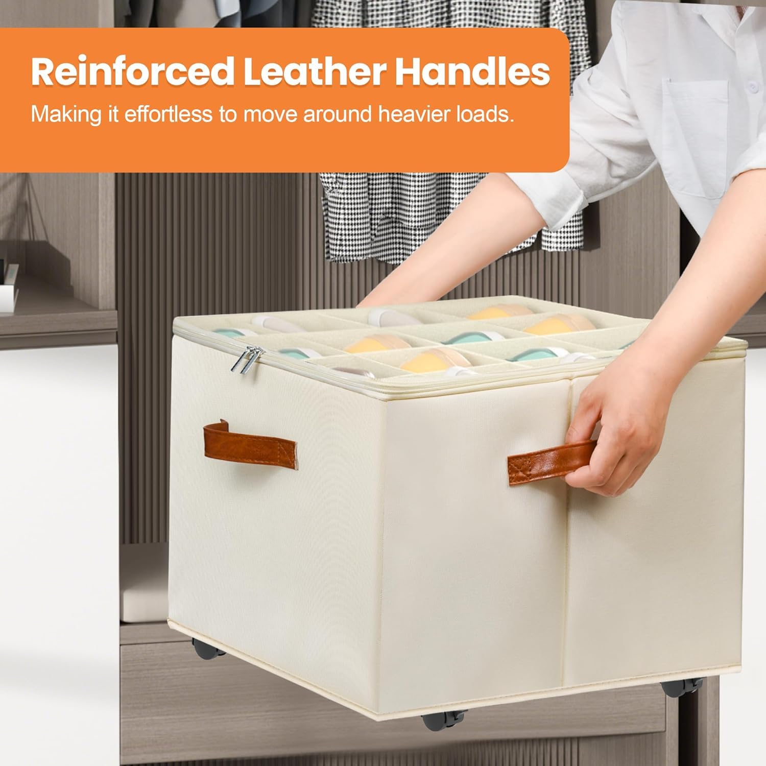 Transparent Storage Box with Wheels & 16 Adjustable Dividers