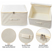 Linen Storage Box with Zipper - Off-White