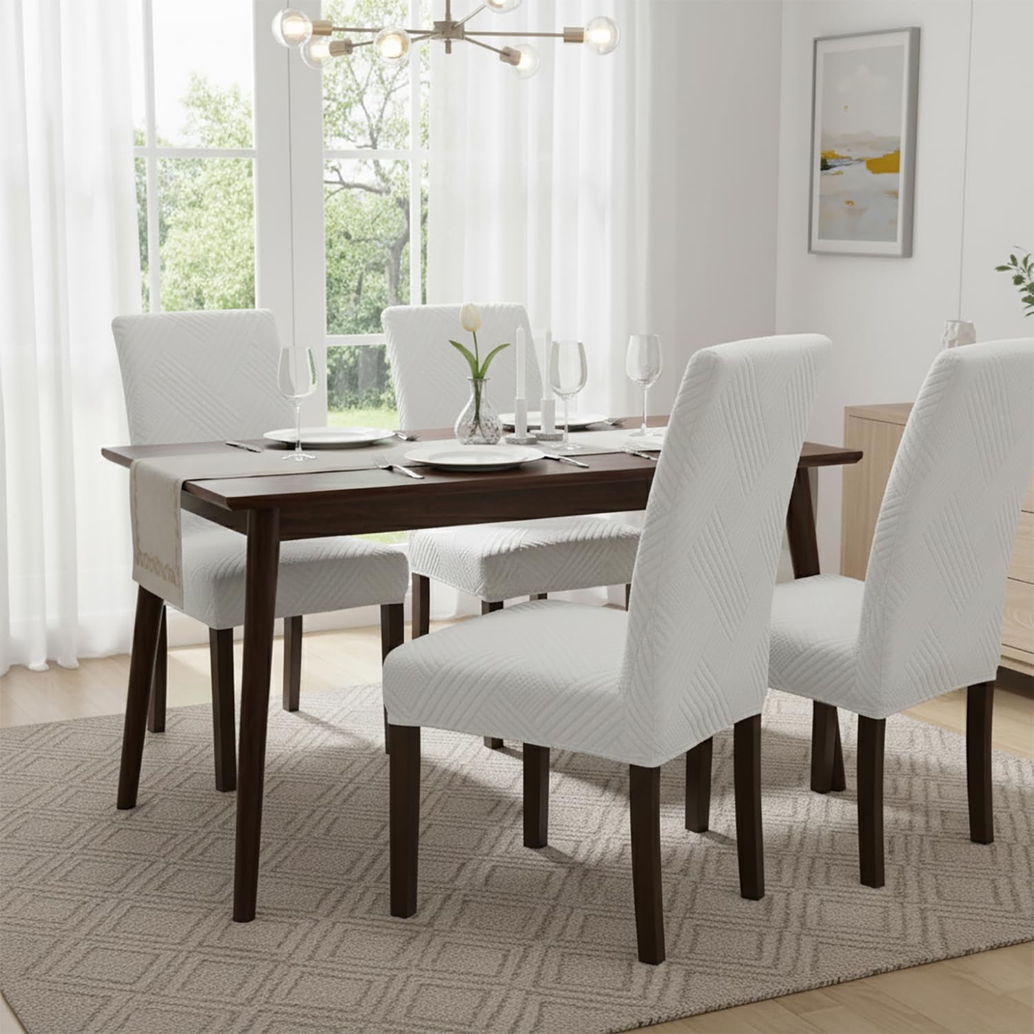 Universal Fit Elegant Jacquard Chair Cover – 220 GSM Stretch Fabric (Grey)