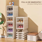 6-Layer Foldable & Stackable Shoe Cabinet with Transparent Front Door (Transparent)
