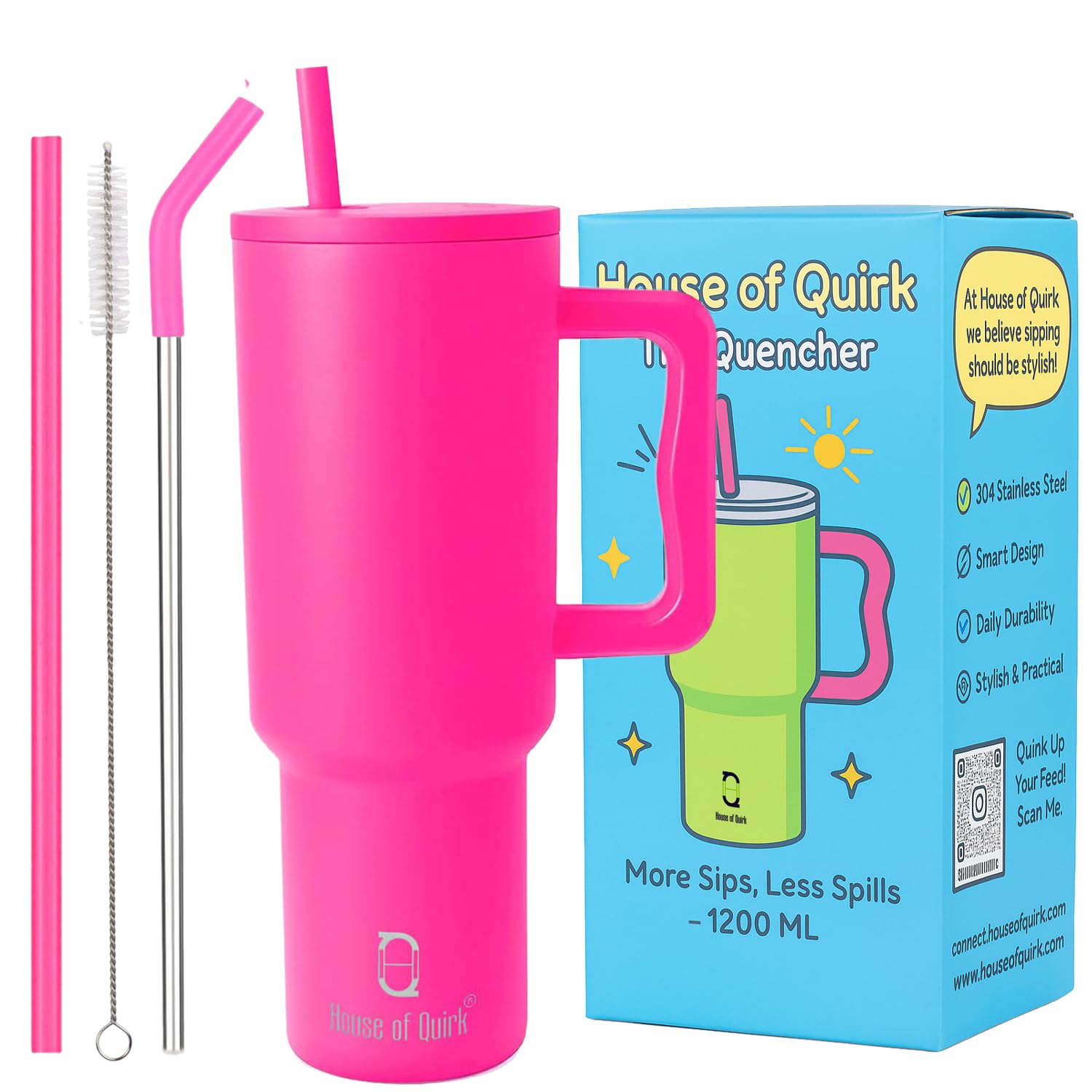Stainless Steel Vacuum Insulated Tumbler with Straw and Lid & Handle - (1200 ML)