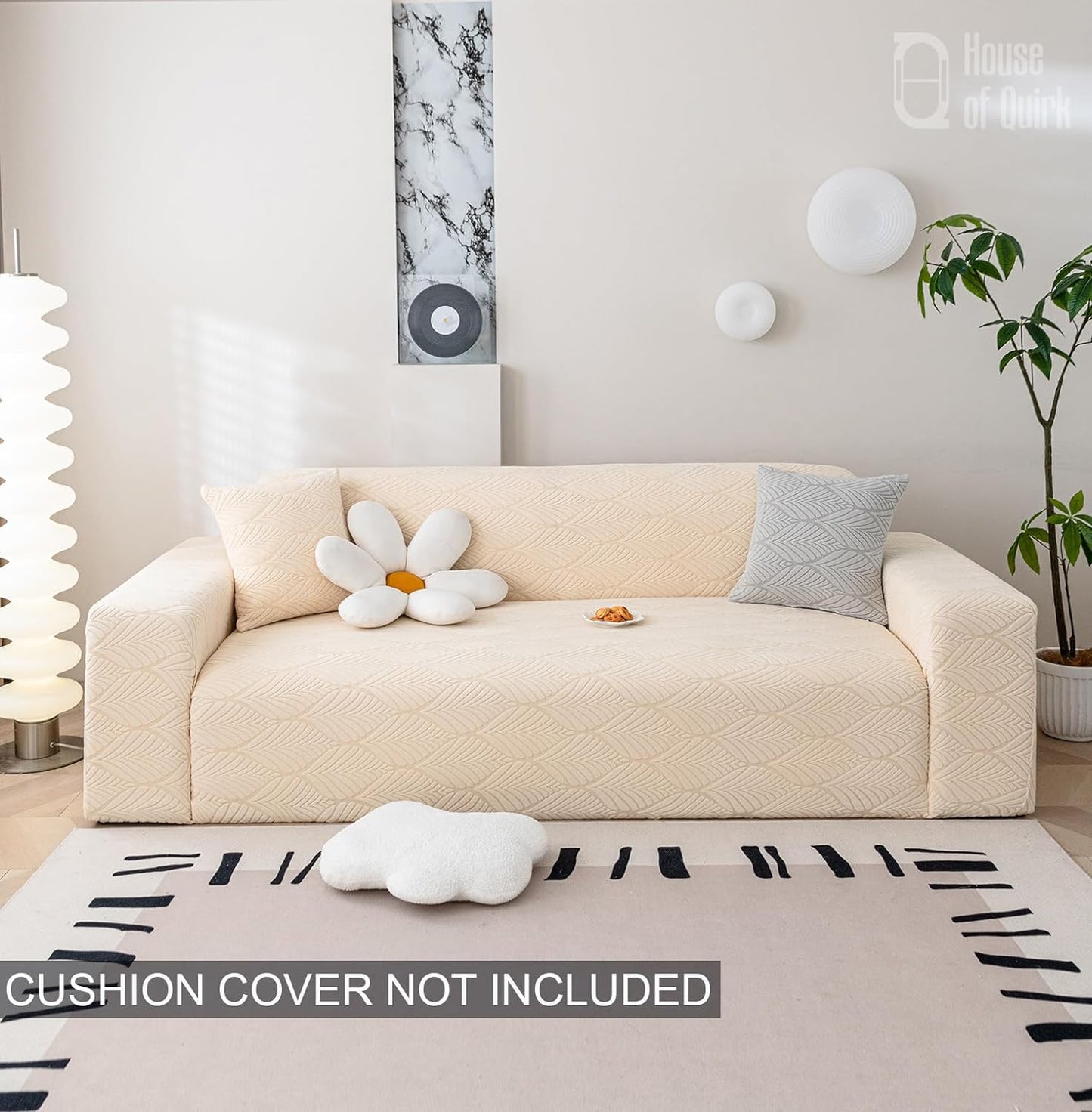 Universal Jacquard Leaf Texture Fabric Sofa Cover-Beige