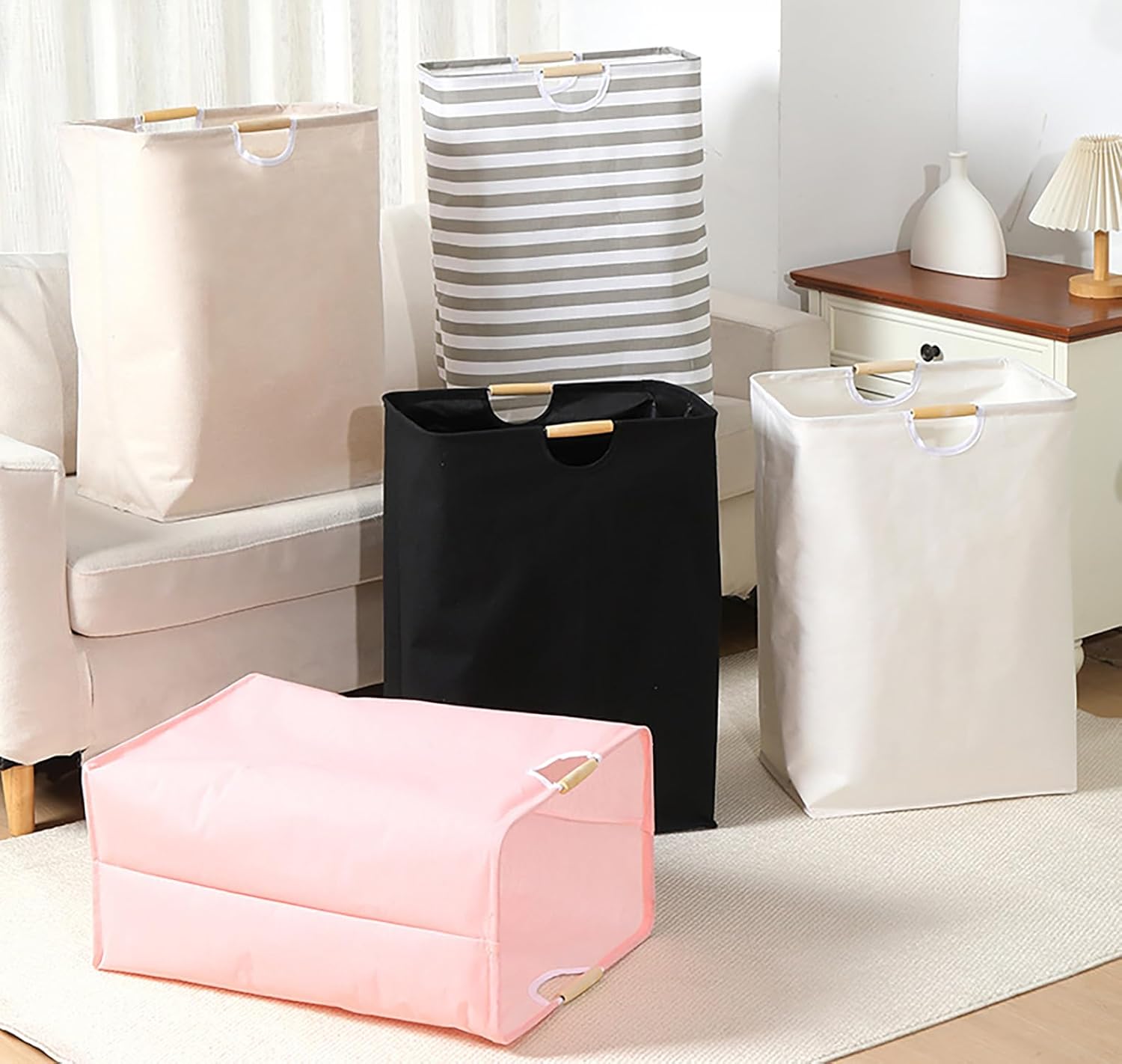 72 Litre Linen Cotton Collapsible Laundry Basket