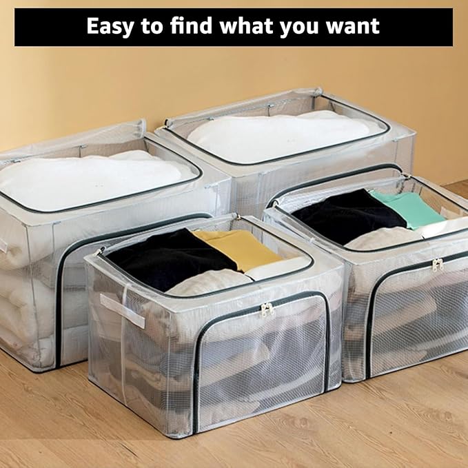Foldable Transparent Storage Bags with Stainless Steel Frame (Blue, 24L)