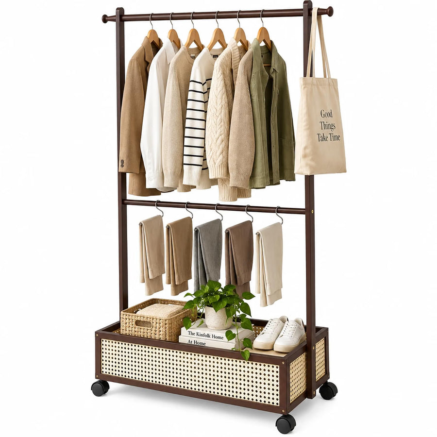 Floor Standing Clothes Hanger Rack - Brown