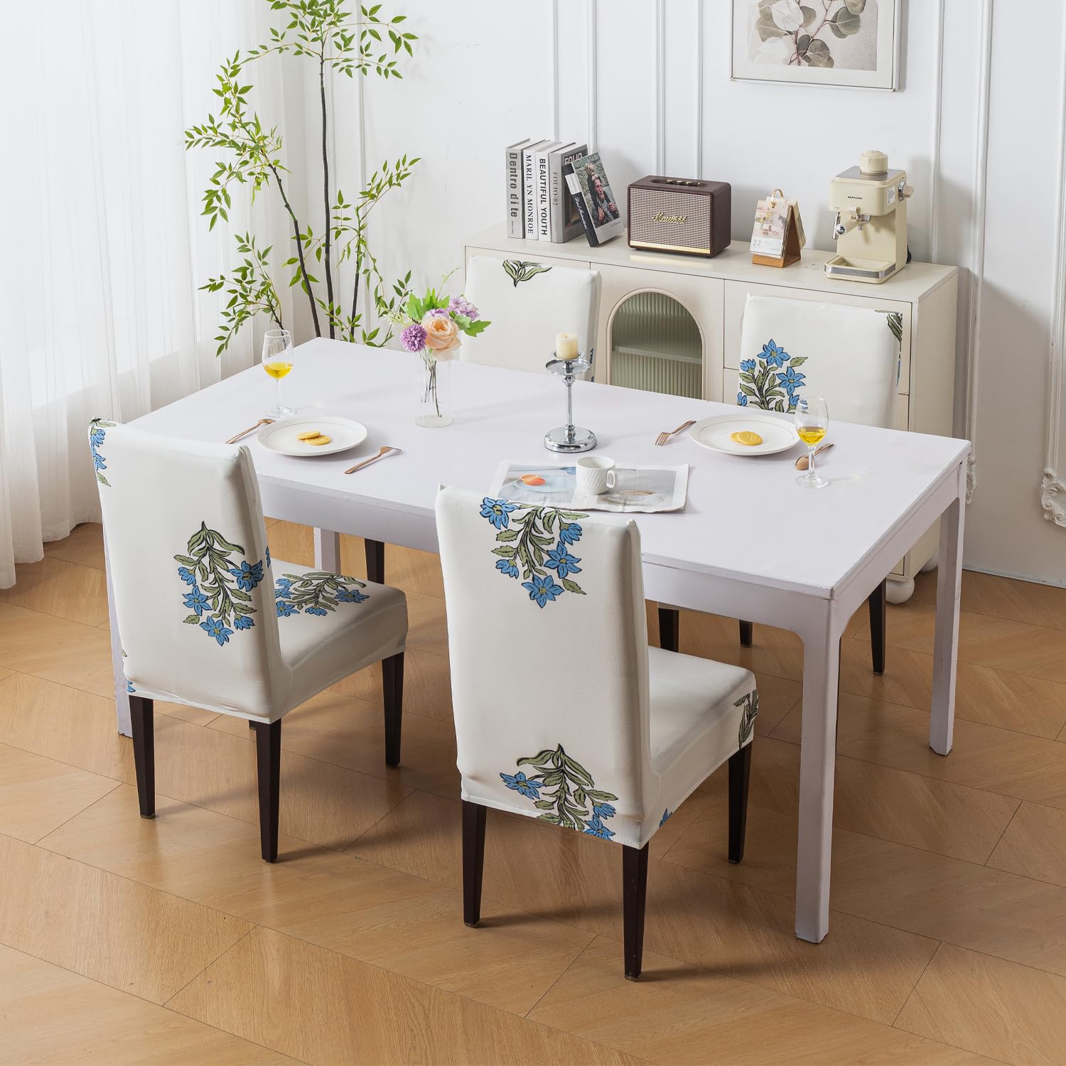 Elastic Chair Cover Stretch Removable Washable (Beige Wildflower)