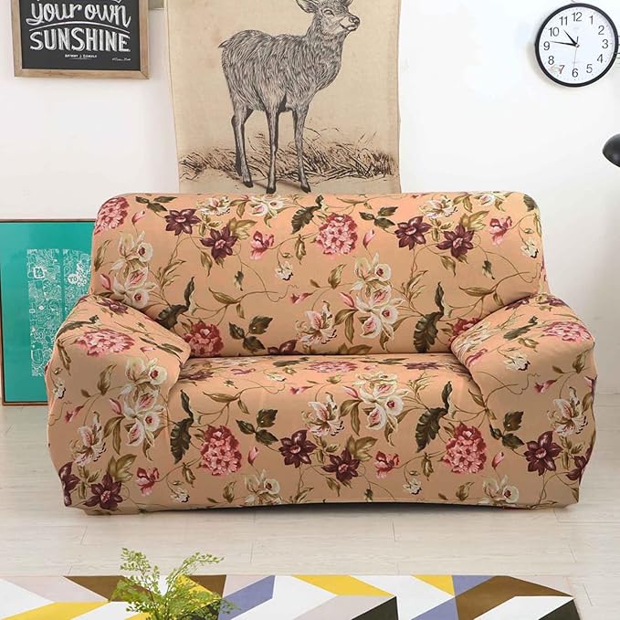 Universal Sofa Cover 140 GSM Sofa (Dark Beige Flower Pink/Green)
