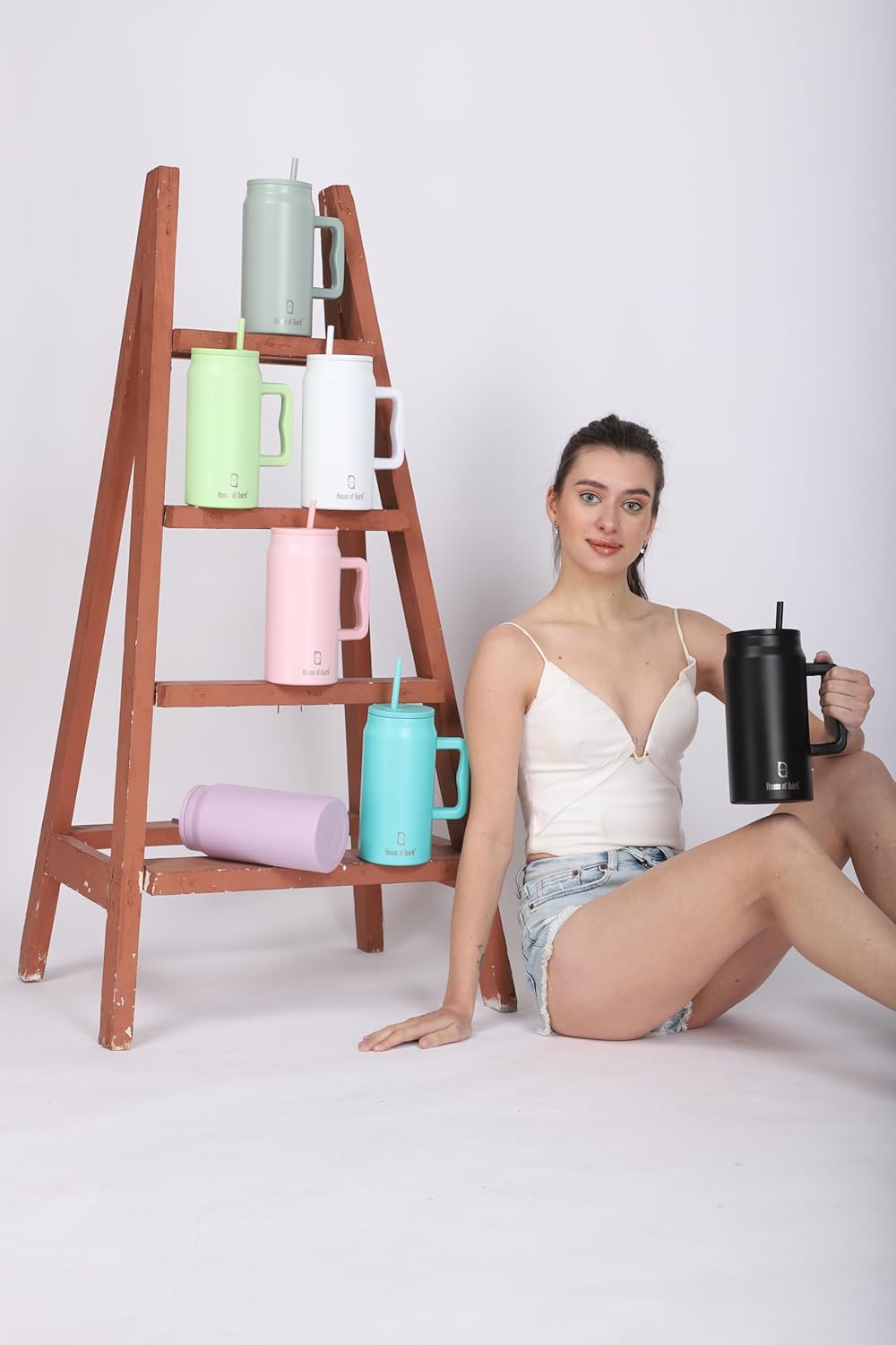 1500ML Mug Tumbler with Handle and Straw Lid