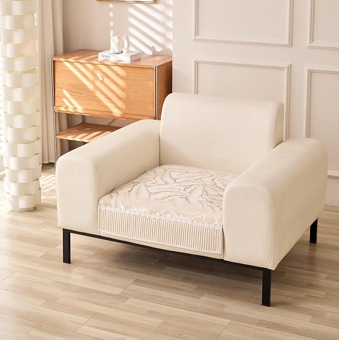 Sofa Cover Mat Leaf Pattern Chenille Fabric Seater Sofa (Beige)