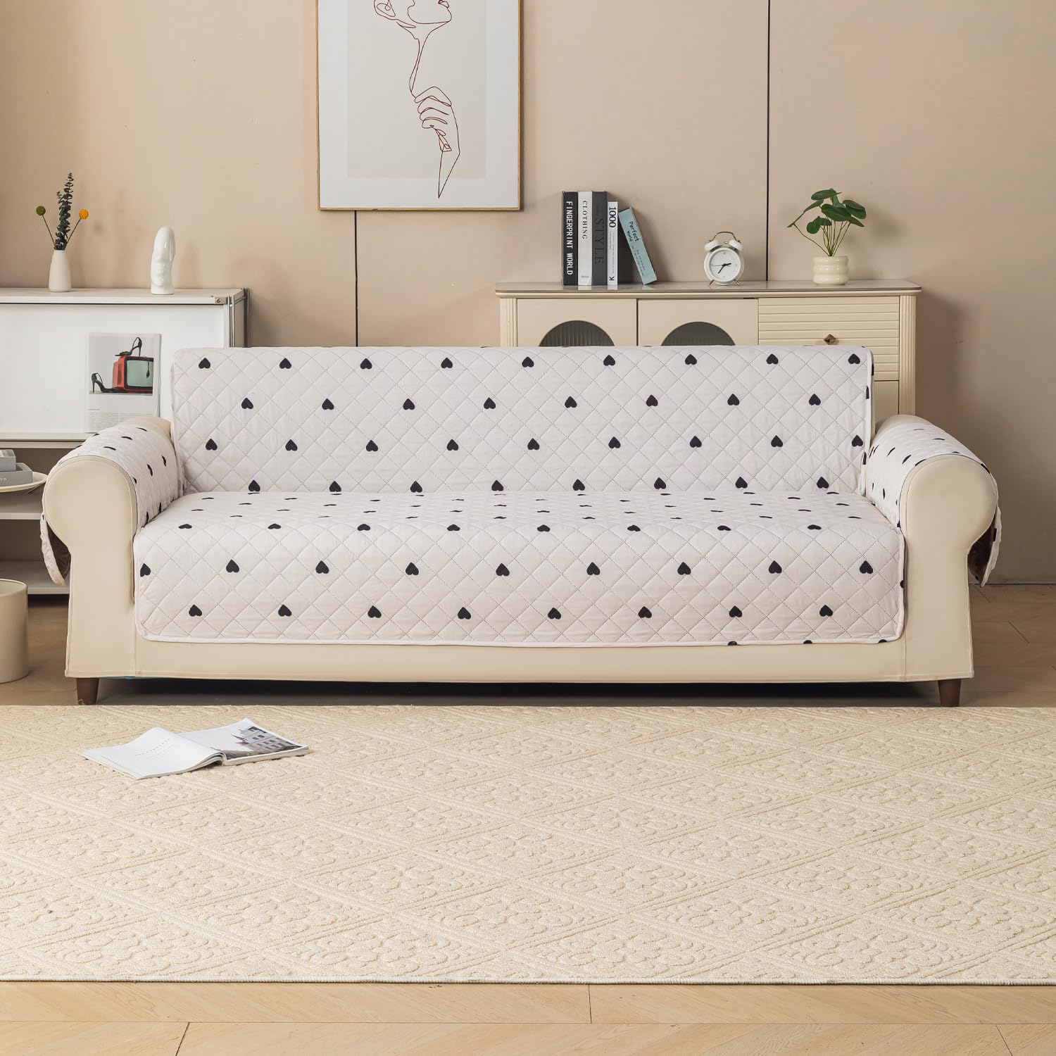 Gulnaar Series Anti-Slip Sofa Cover Mat with Pocket – Polyester Couch Protector(Mocha Mist)