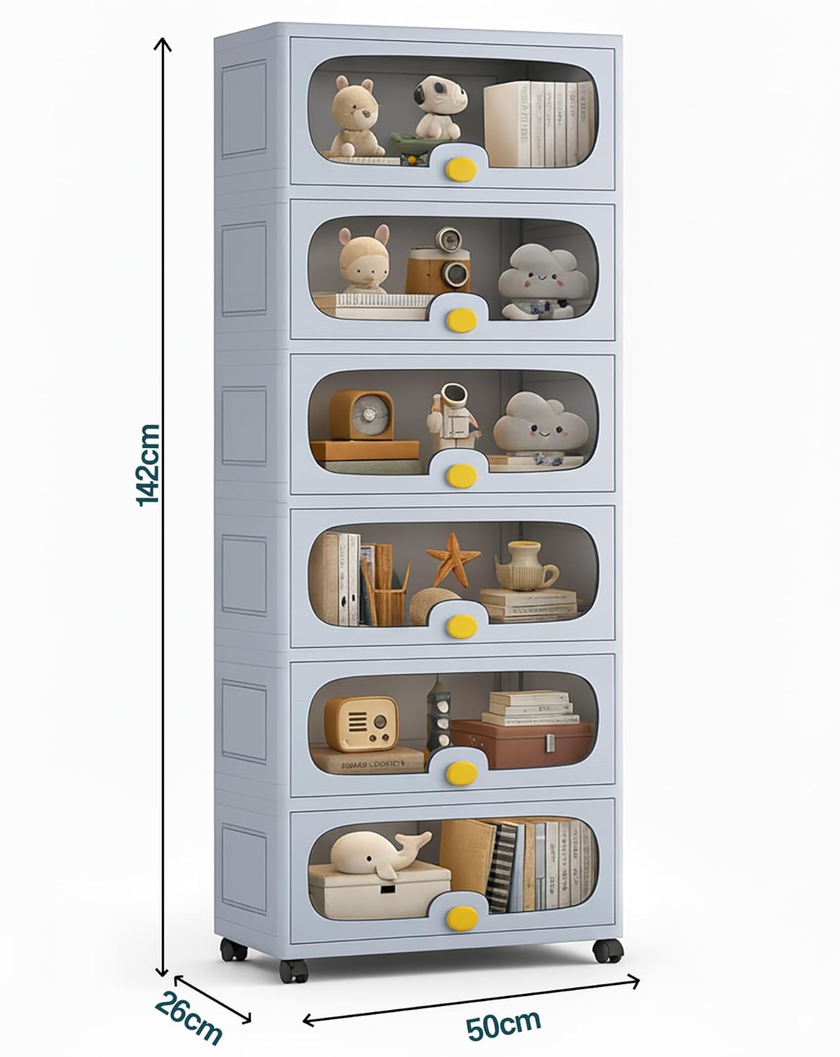 Stackable Collapsible Storage Box Cabinet with Wheels & Flip Doors (Grey)