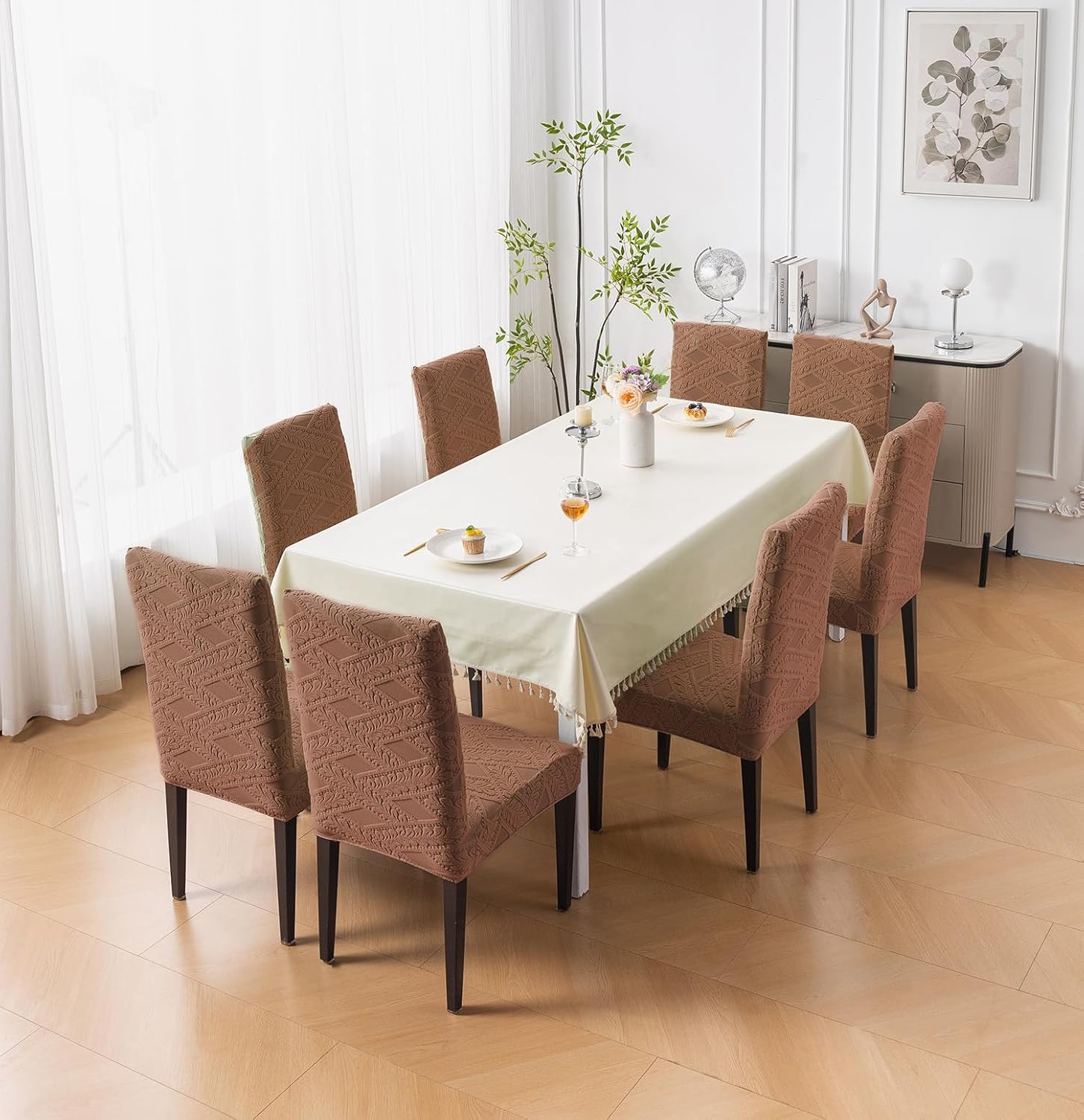 Stretchable Jacquard Chair Cover – 220 GSM- Brown