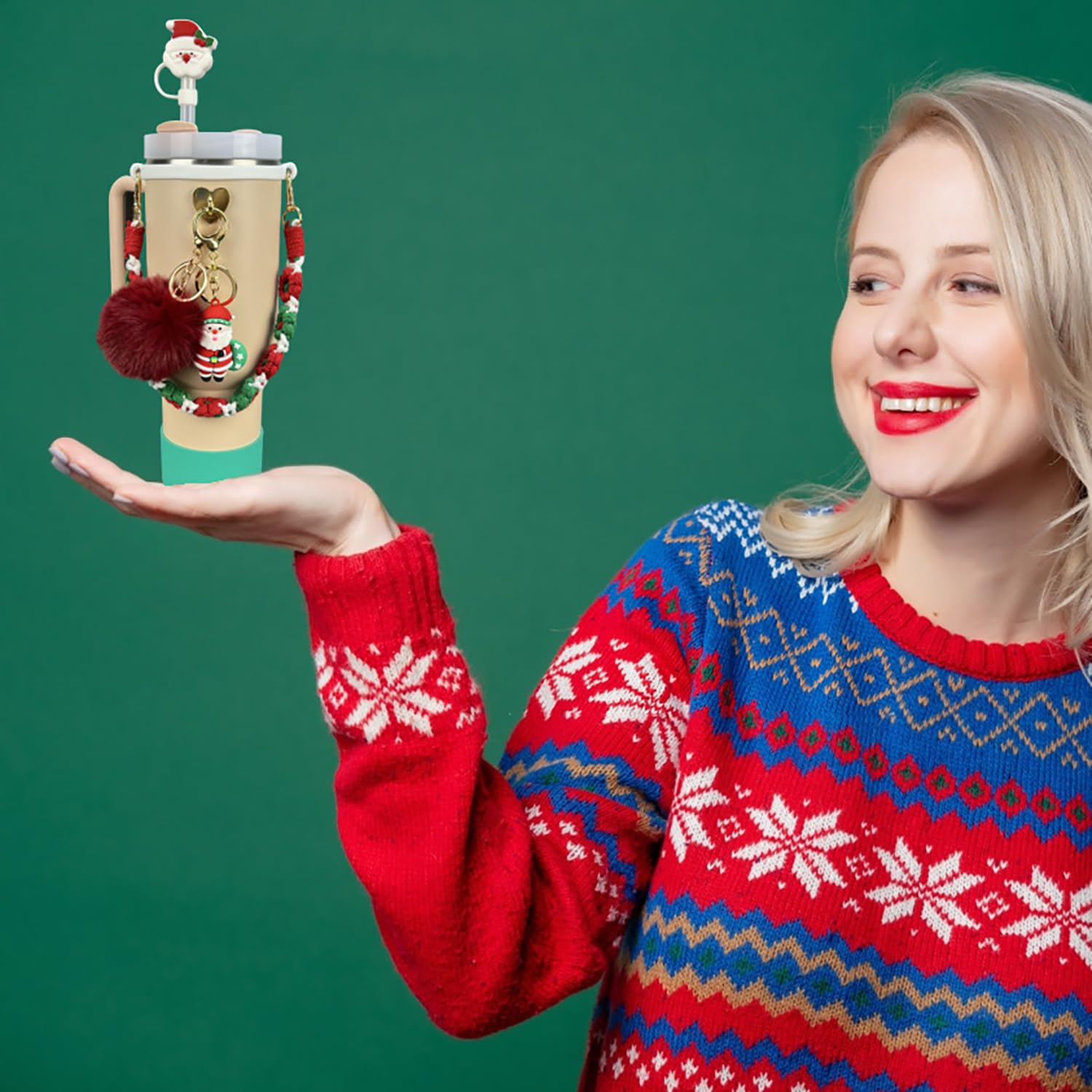 7 PCS Christmas Tumbler Accessories Set For 30oz & 40oz Cups (Santa, Tumbler Not Included)