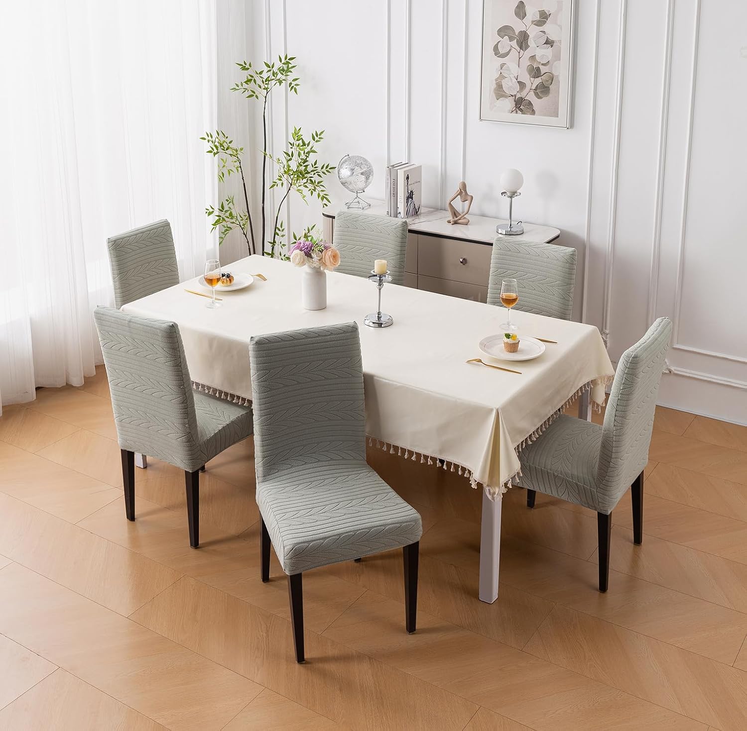 Flexible Stretch Dining Chair Cover 220 GSM Jacquard Fabric Universal Fit (Grey)