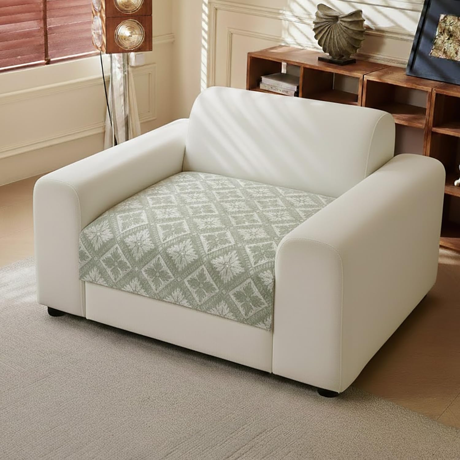 Lumen Series Chenille Jacquard Couch Cover – Quilted Non-Slip Washable Sofa (Green)