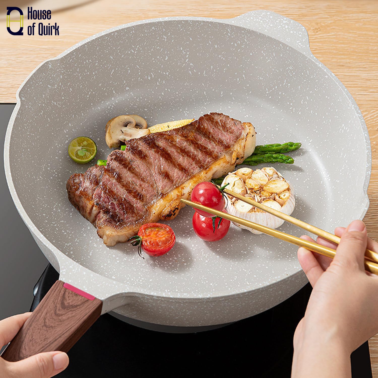 28cm Non-Stick Maifan Frying Pan 6-Layer Nonstick Coating (Granite Beige)