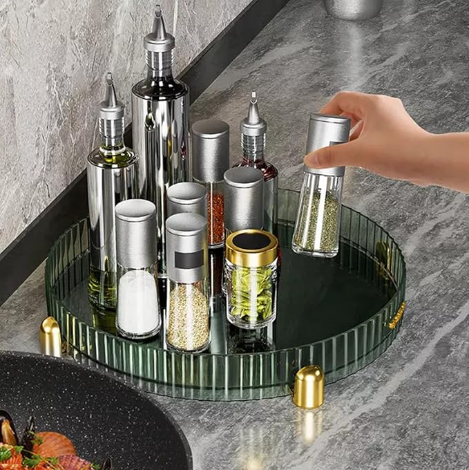 Plastic Turntable Cabinet Organizer,Rotating Storage (Green, Medium)