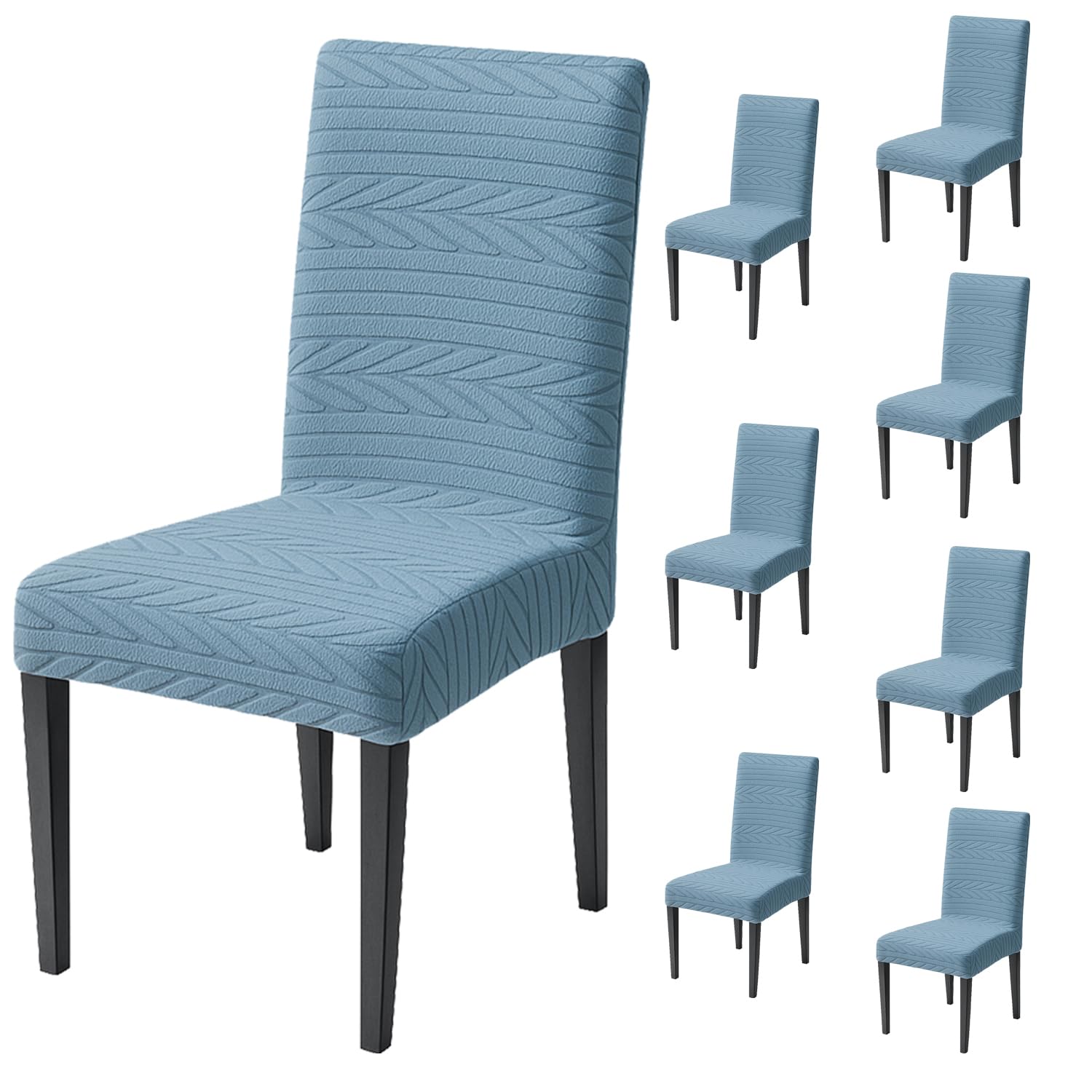 Flexible Stretch Dining Chair Cover 220 GSM Jacquard Fabric Universal Fit (Light Blue)