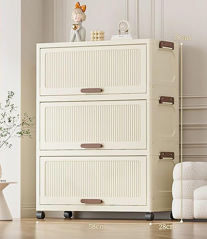 Storage Cabinet with Wheels Organizer with Multiple Compartments (Cream)