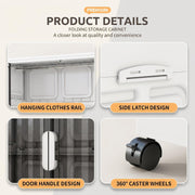 Folding Plastic Wardrobe with Wheels - White (No Installation Required)