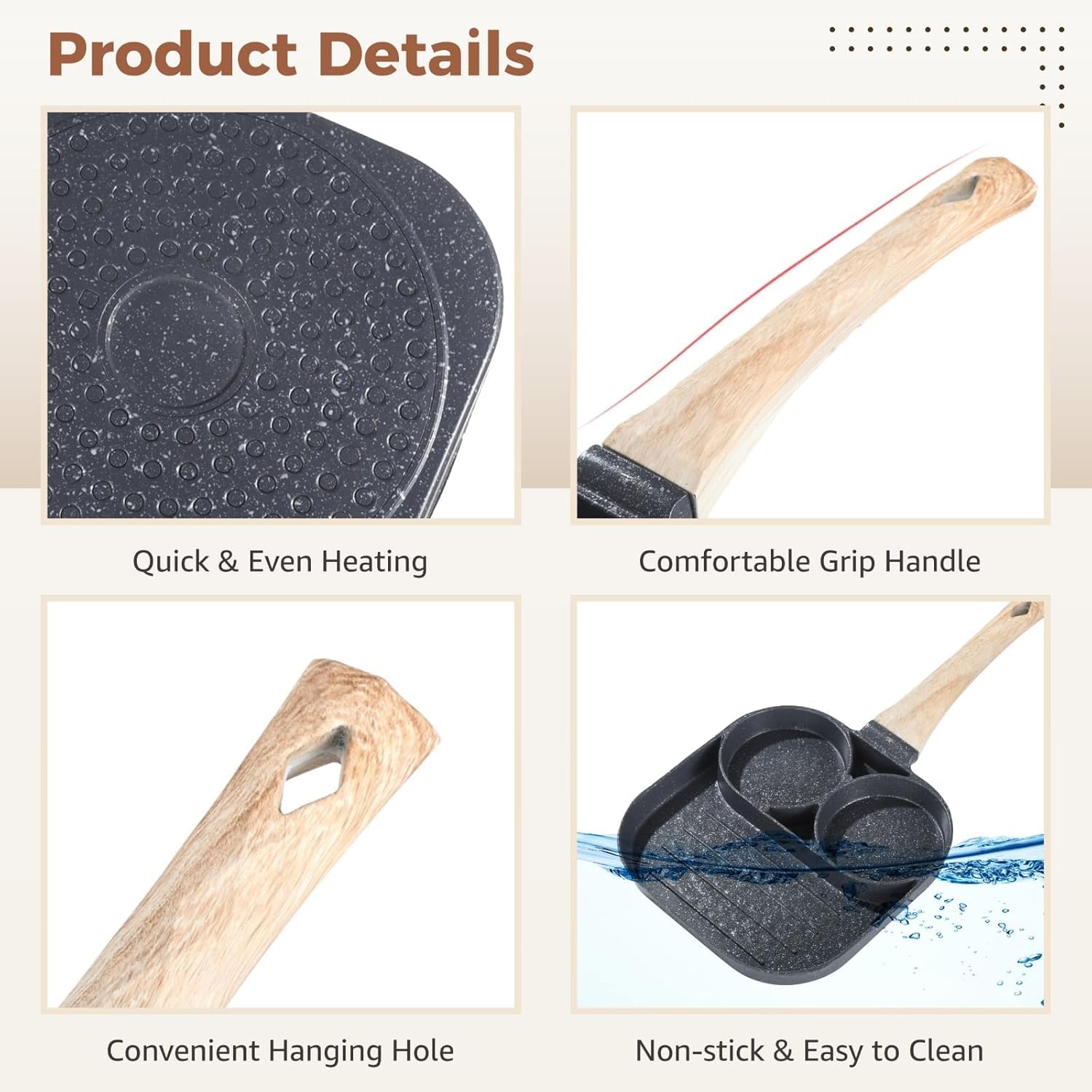 3-in-1 Nonstick Frying Pan Mini Divided Grill Pan with 3 Sections (Black)