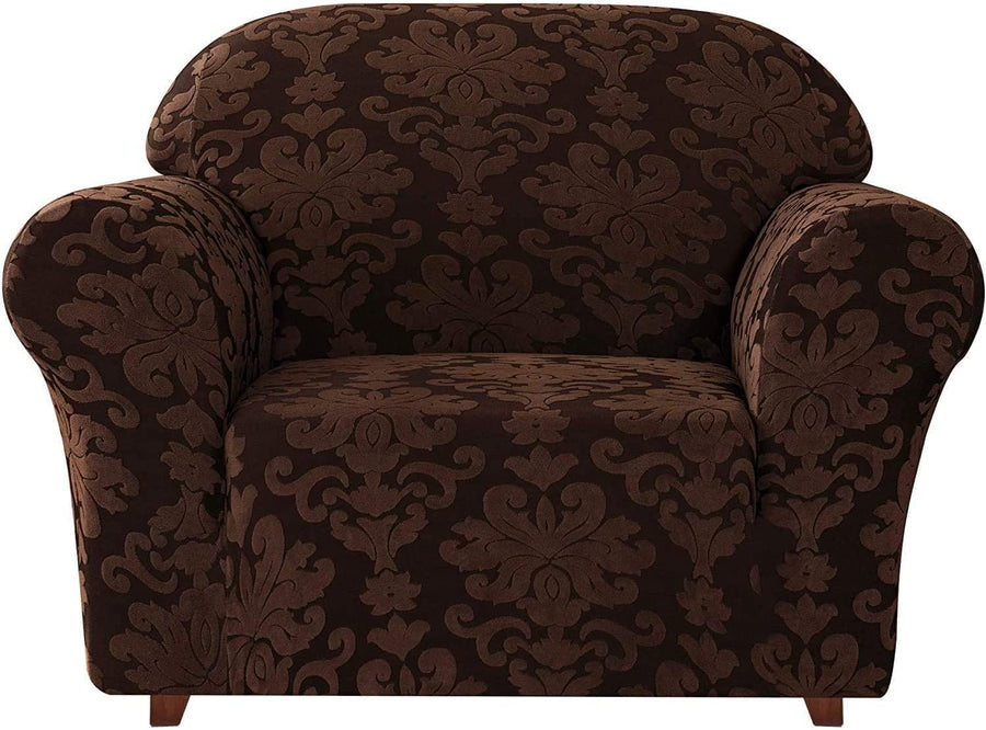 Jacquard Damask Sofa Slipcovers (Brown)