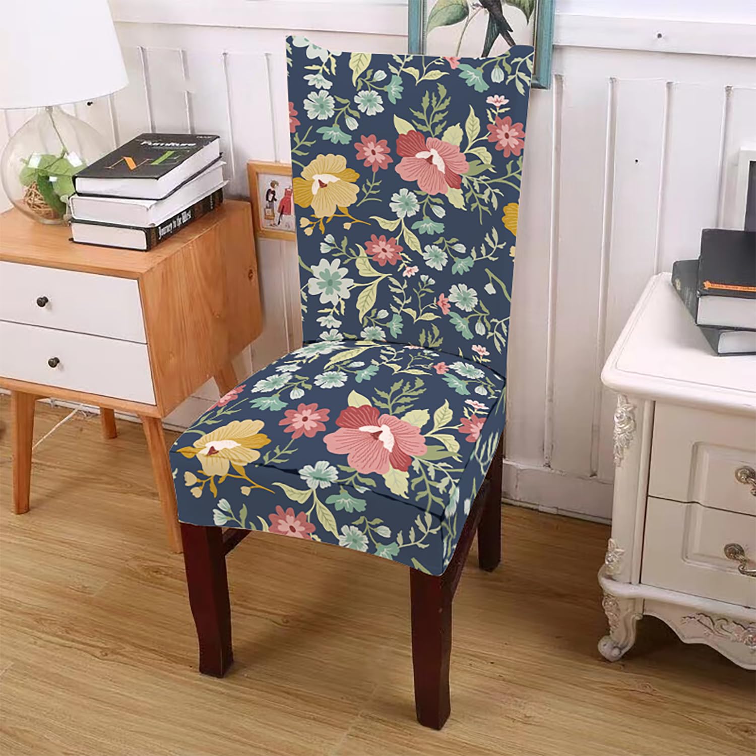 Chair Cover Protector Seat Slipcover (Dark Blue Floral)