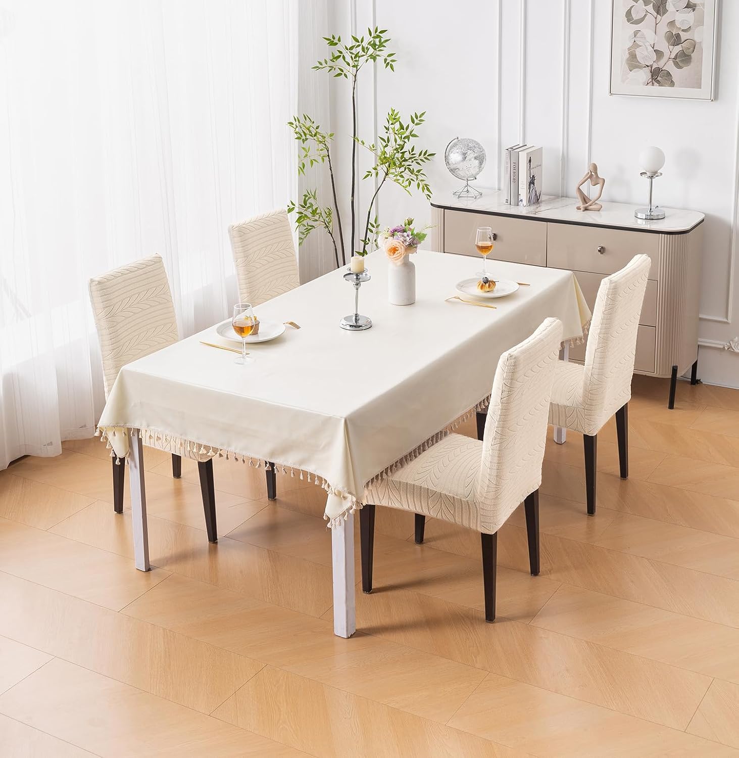 Flexible Stretch Dining Chair Cover – 220 GSM Jacquard Fabric Universal Fit (Beige)